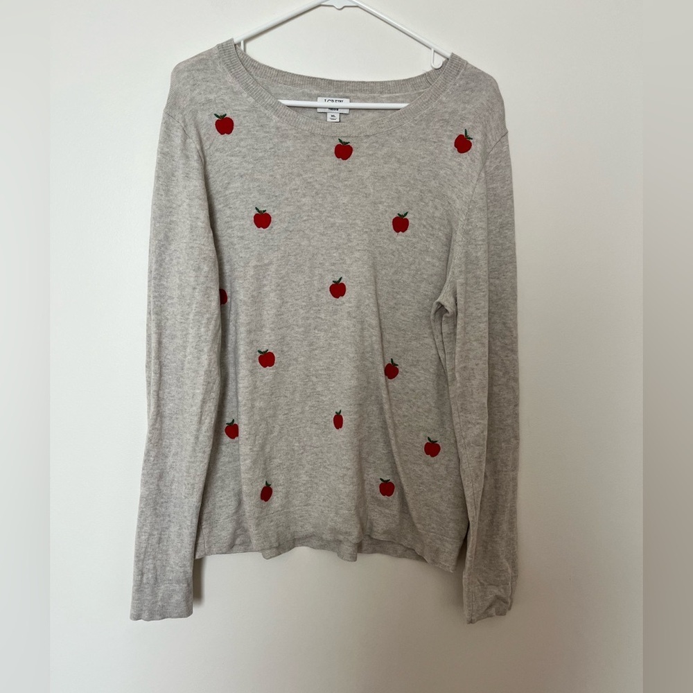 J.Crew Apples Teddie sweater Embroidered Apples gray Soft Sweater Pullover - Picture 3 of 11